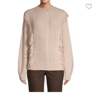 Design 365 Cable Knit Dropped Shoulder Sweater Fringe Trim Crew Size XS